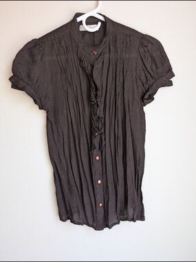 TRF Collection Ruffled Short-Sleeve Button Front Blouse Women's Size M